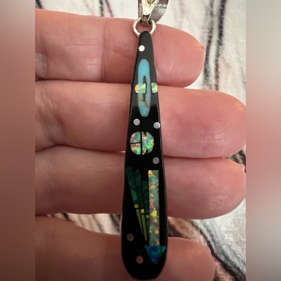 ❤️ Zuni Galaxy Native American Multi-stone Inlaid Sterling Pendant Signed “LU” - Picture 12 of 12